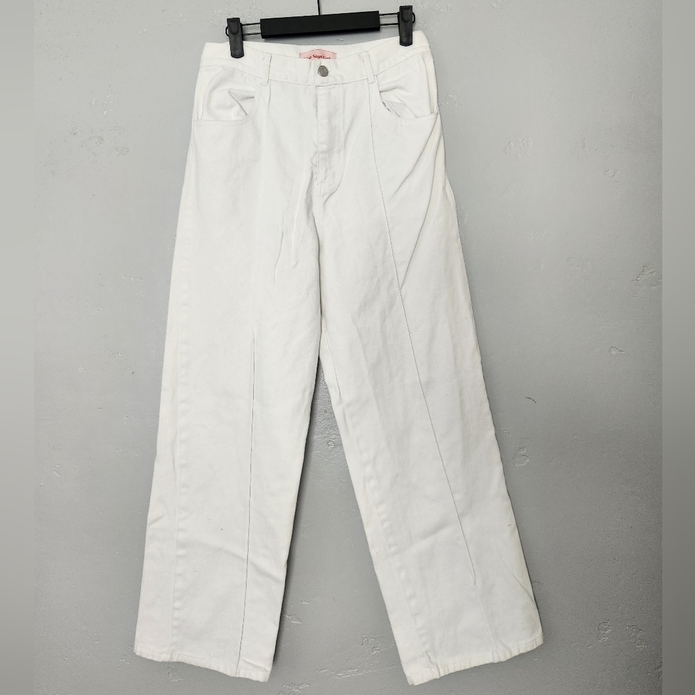 Lisa Says Gah Saikor Style Straight Wide Leg High Rise Denim White Sz 30